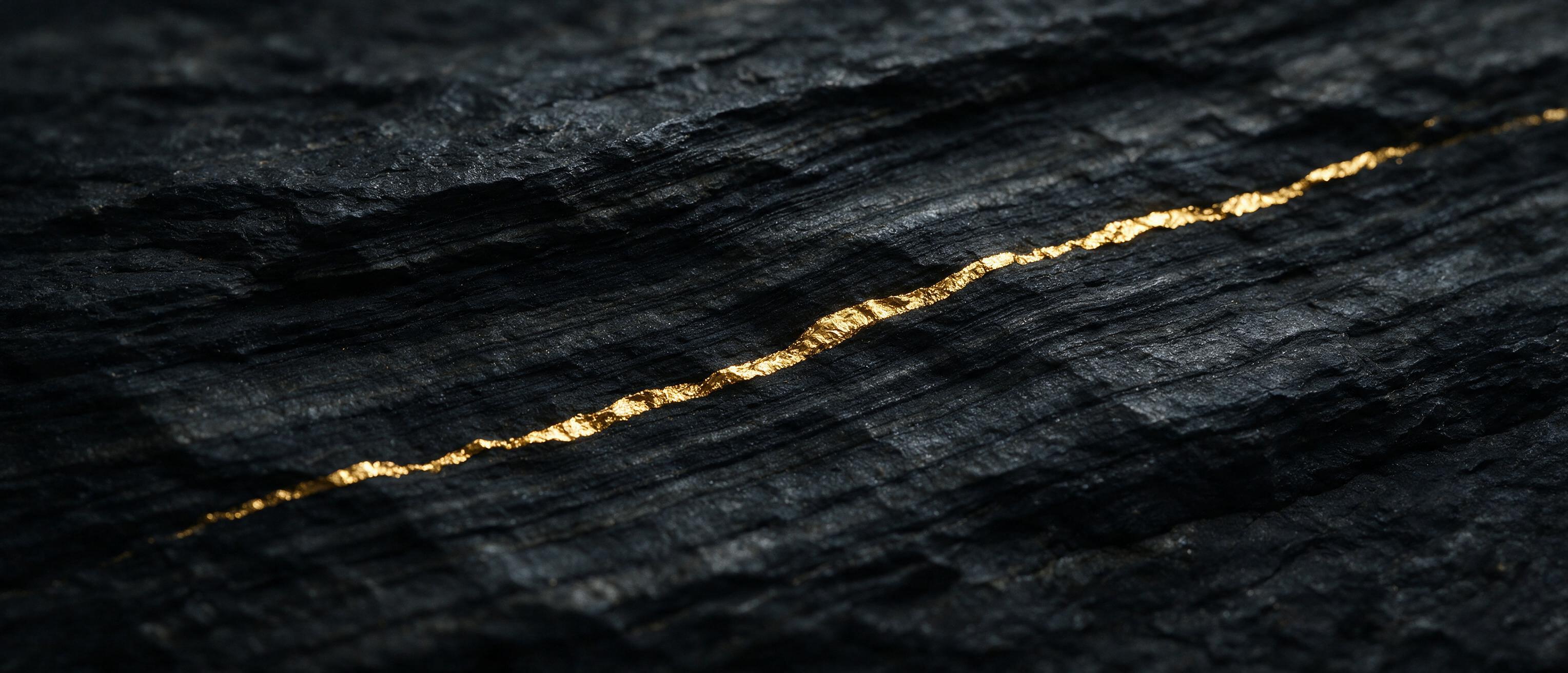 A single gold vein running through dark rock strata